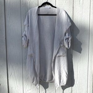Y2K Tempo Paris Linen Duster with Drawstring Collar